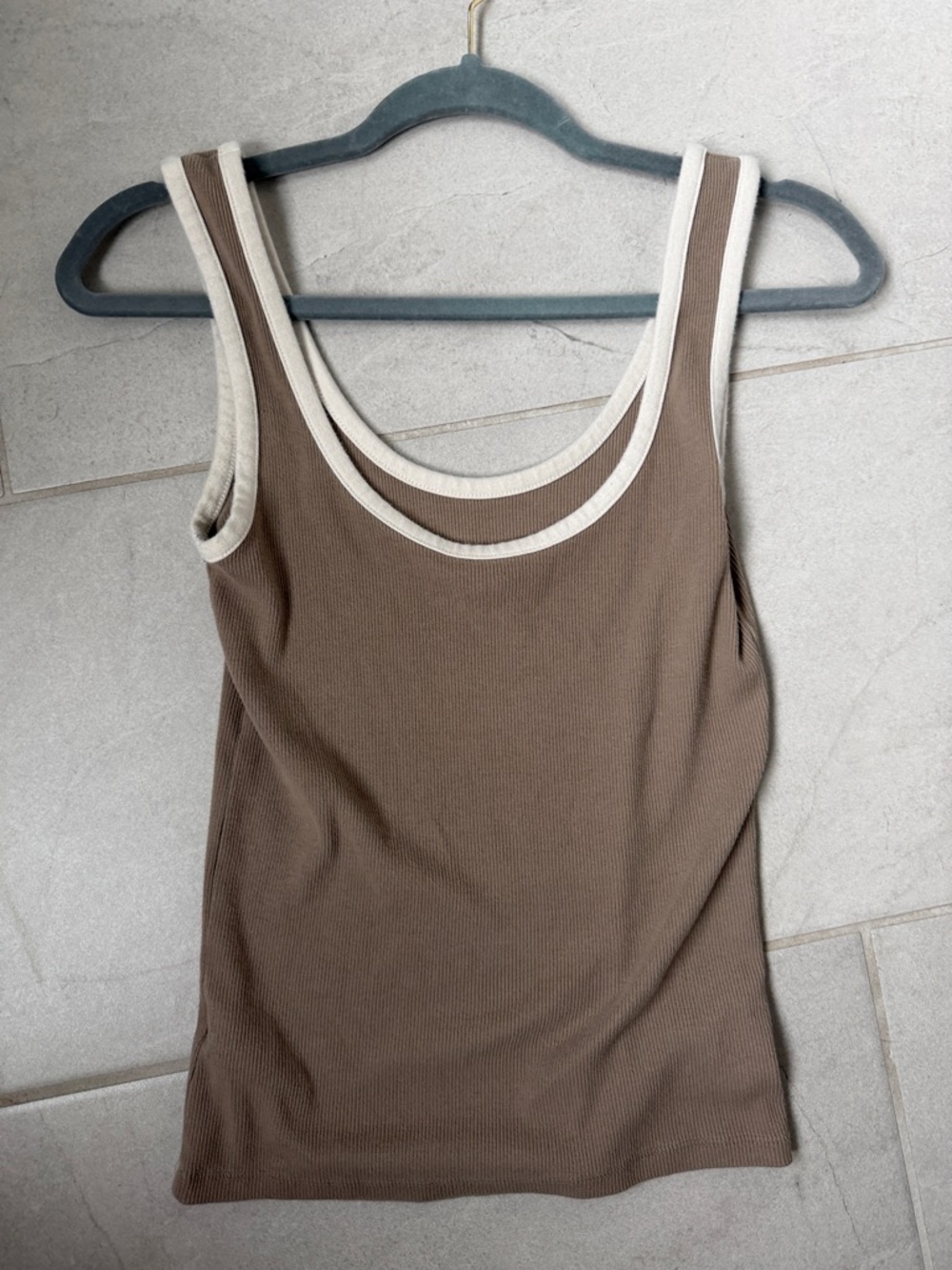 aerie Brown Ribbed Tank with Cream Trim